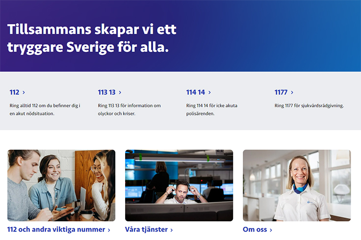 SOS Alarm startsida vid lansering av ny webb